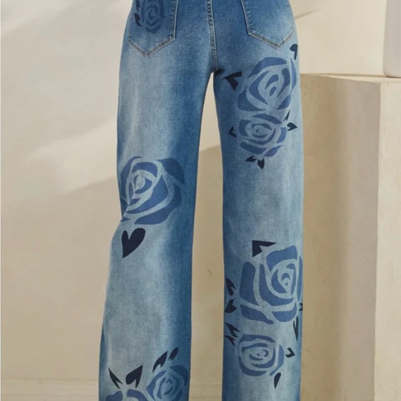 Oli & Hali Blue Floral Wide Leg Jeans - Picture 7 of 10